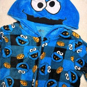 Sesame Street Cookie Monster Adult One Piece Pajama Costume Hoodie size Large